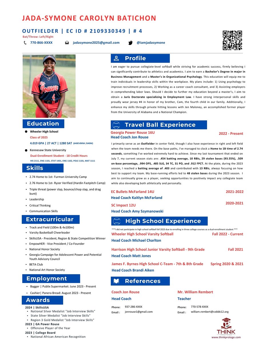iamjadasymone's tweet photo. Recruiting Résumé - Outfielder | Head Coach: Jon Rouse Team: @GAPowerRouse C/O '25 + DE Student  | Bat: L | Throw: R | H2F: 2.74 | Triple Threat | 4.019 GPA, 27 ACT, 1280 SAT | GA Power Rouse 2023 Offensive Player of the Year | SkillsUSA Silver Medalist https://t.co/3GwVVkNLAd https://t.co/7s6rW0fiD7