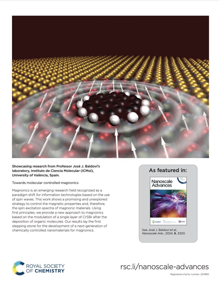 José J. Baldoví (@jjbaldovi) on Twitter photo 🆕 Our work is featured on the back cover of #NanoscaleAdvances issue 13: 'Towards molecular controlled magnonics' 👩🏽🔬🧲🌊
Thanks to the #2DSmartMat team for the hard work & <a href="/nanoscale_rsc/">Nanoscale journal family</a> !! <a href="/ICMol_UV/">ICMol</a> <a href="/Accent_GenT/">ACCENT</a> <a href="/ERC_Research/">European Research Council (ERC)</a>
Read the article here: 👇
pubs.rsc.org/en/content/art… 🆕 Our work is featured on the back cover of #NanoscaleAdvances issue 13: 'Towards molecular controlled magnonics' 👩🏽🔬🧲🌊
Thanks to the #2DSmartMat team for the hard work & <a href="/nanoscale_rsc/">Nanoscale journal family</a> !! <a href="/ICMol_UV/">ICMol</a> <a href="/Accent_GenT/">ACCENT</a> <a href="/ERC_Research/">European Research Council (ERC)</a>
Read the article here: 👇
pubs.rsc.org/en/content/art…