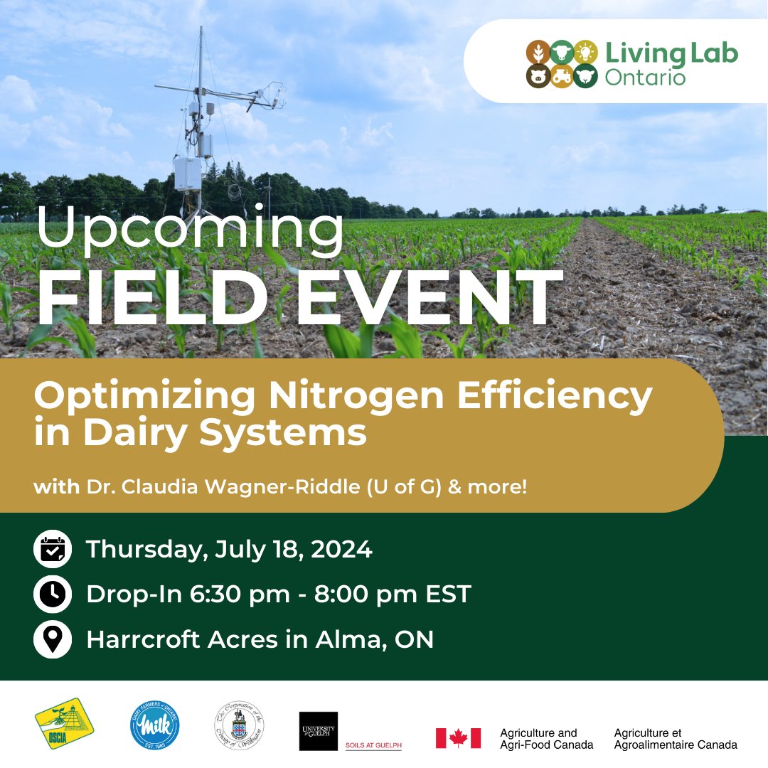 OntarioSoilCrop's tweet photo. Don’t forget to register to for our #LivingLabON site tour at @Harrcroft Acres Ltd. where @UoGAgMet is focused on reducing GHG emissions by enhancing nitrogen use efficiency using 4R BMPs! Register (free) here: https://t.co/3GaPxAuDGK

#AgClimateSolutions #AgLivingLab https://t.co/tugKoLzgFL