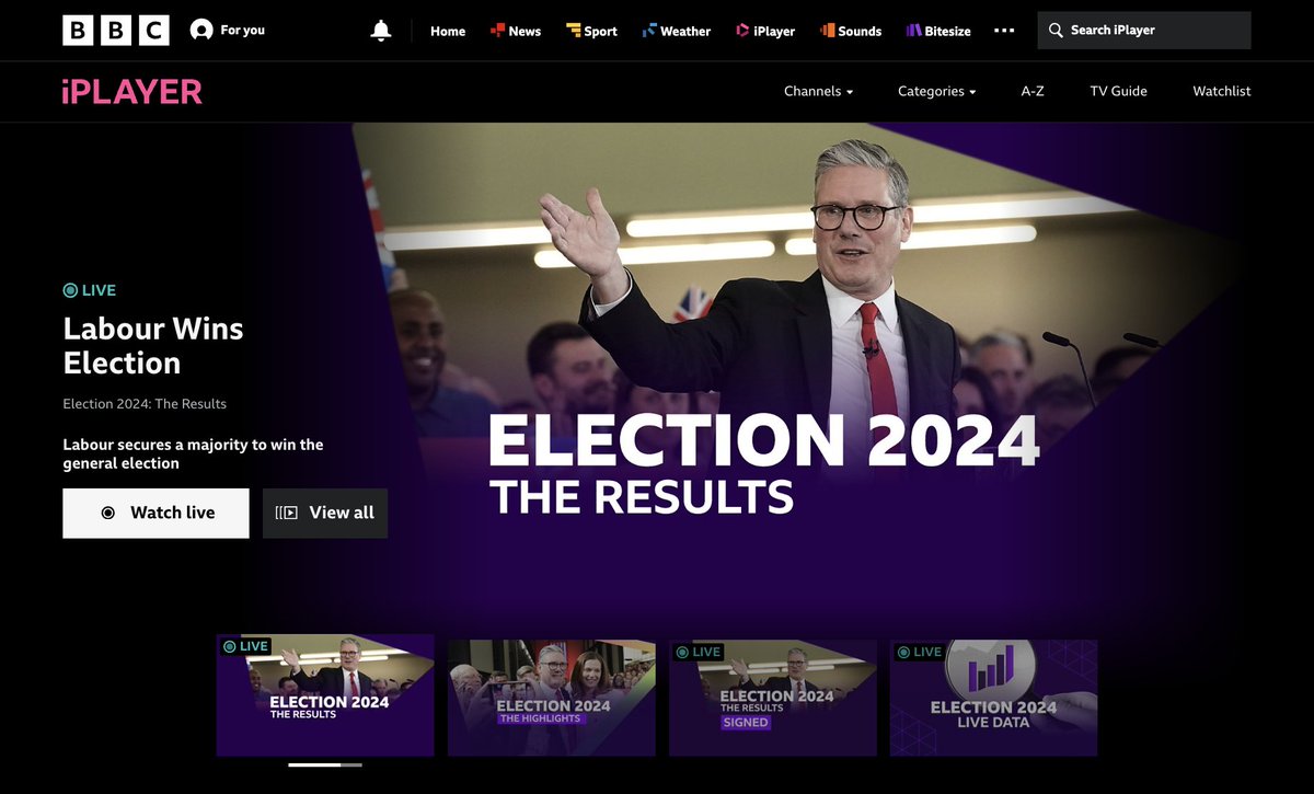 🗳️ 369 Counts, live, for the first time ever
🗳️ 5 New VOD formats launched
🗳️ 1,000+ Hours of non-stop live coverage
🗳️ Tens of millions of views!

So proud of the <a href="/BBCNews/">BBC News (UK)</a> Streaming &amp; BBC News on <a href="/BBCiPlayer/">BBC iPlayer</a> VOD teams and their coverage of Election 2024

bbc.co.uk/iplayer/episod…
