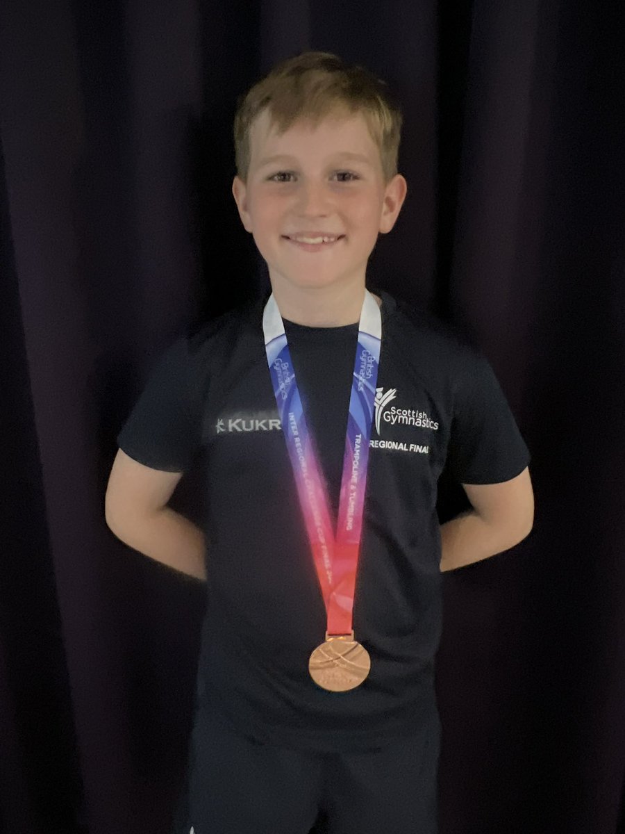 StephMiller1977's tweet photo. So this weekend Kade travelling to Birmingham representing scotland in the inter regional finals. He placed 11th in Britain for trampolining and amazed us all by placing 3rd with a lovely shiny medal🥉 for DMT!!! 
You are amazing and we are all so proud of you xxx https://t.co/WsPgBT2YtN