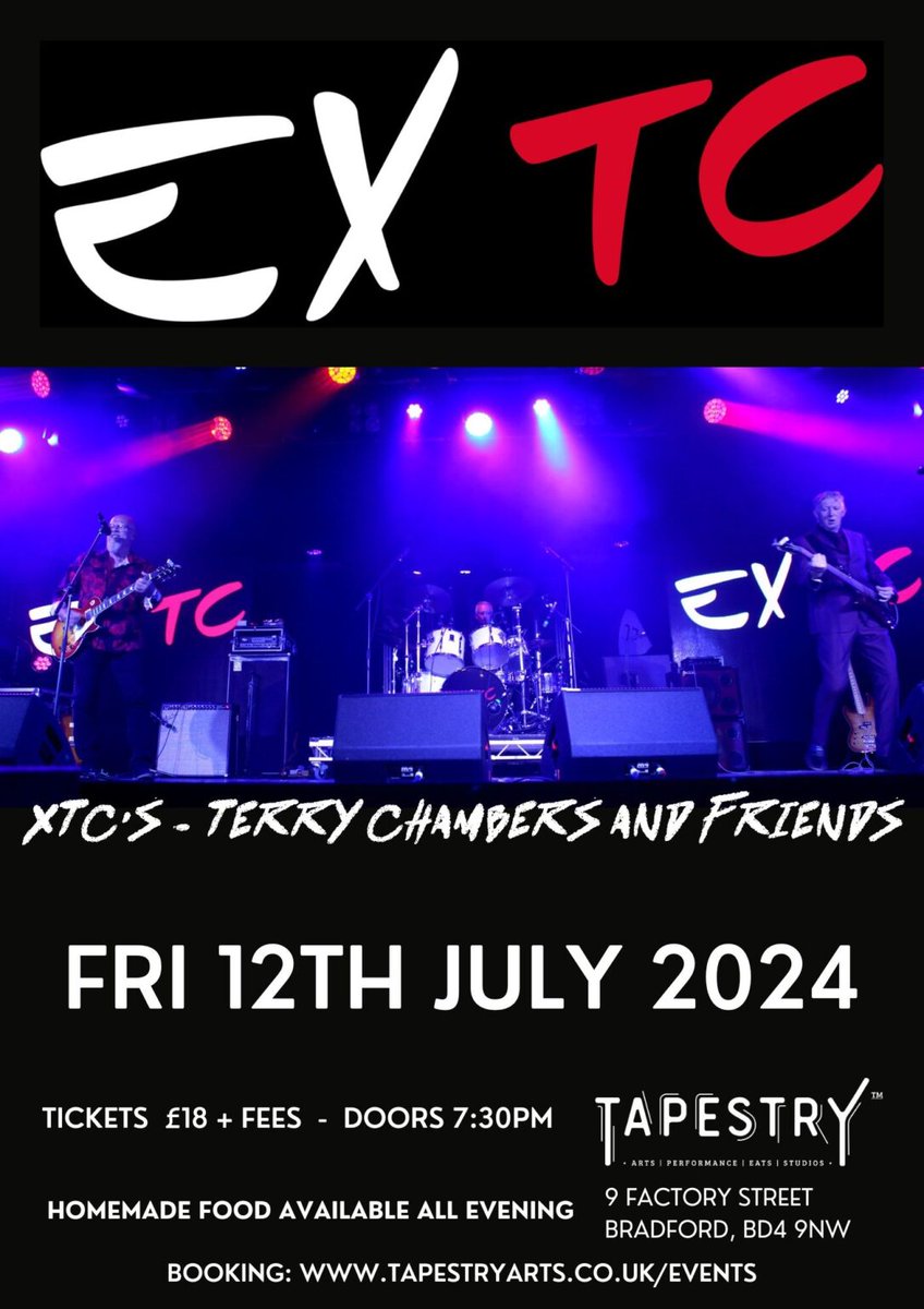 tapestryartsven's tweet photo. We've got a great weekend off music coming up. Original member of #XTC Terry Chambers plays with #EXTC on #Friday and on #Saturday we have #NewJovi a great #BonJovi tribute. Keep the Faith #Bradford #Leeds ams #Yorkshire we have the best #Livemusic and #gigs. https://t.co/JiiuDWwZ4m