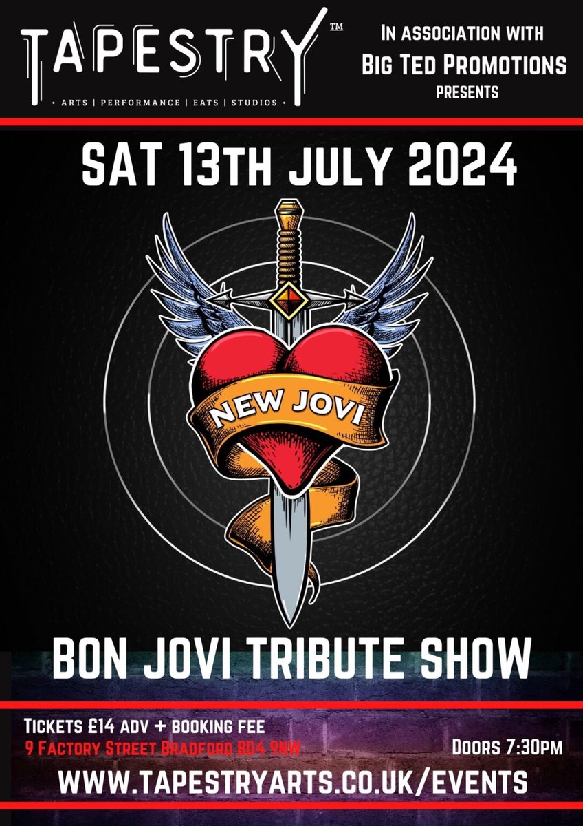 tapestryartsven's tweet photo. We've got a great weekend off music coming up. Original member of #XTC Terry Chambers plays with #EXTC on #Friday and on #Saturday we have #NewJovi a great #BonJovi tribute. Keep the Faith #Bradford #Leeds ams #Yorkshire we have the best #Livemusic and #gigs. https://t.co/JiiuDWwZ4m