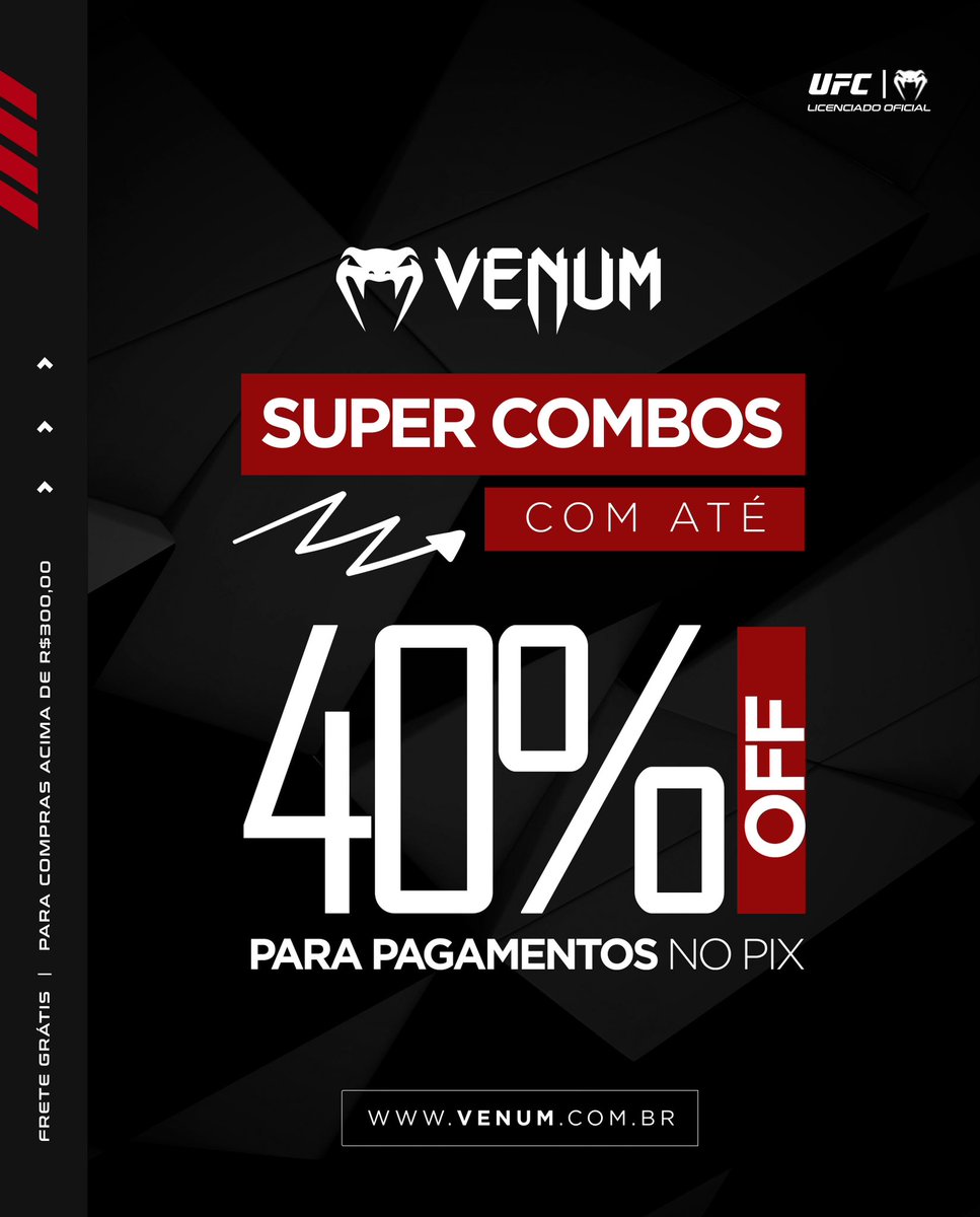 venumbr's tweet photo. Não perca os Super Combos da Venum com até 40% OFF no Pix! Eleve seus treinos com os produtos de alta qualidade da Venum. 

Aproveite já!

Acesse o site:
https://t.co/qncAaheX3Q

*Frete Grátis para compras acima de R$300,00 https://t.co/7z6WKNQLPc