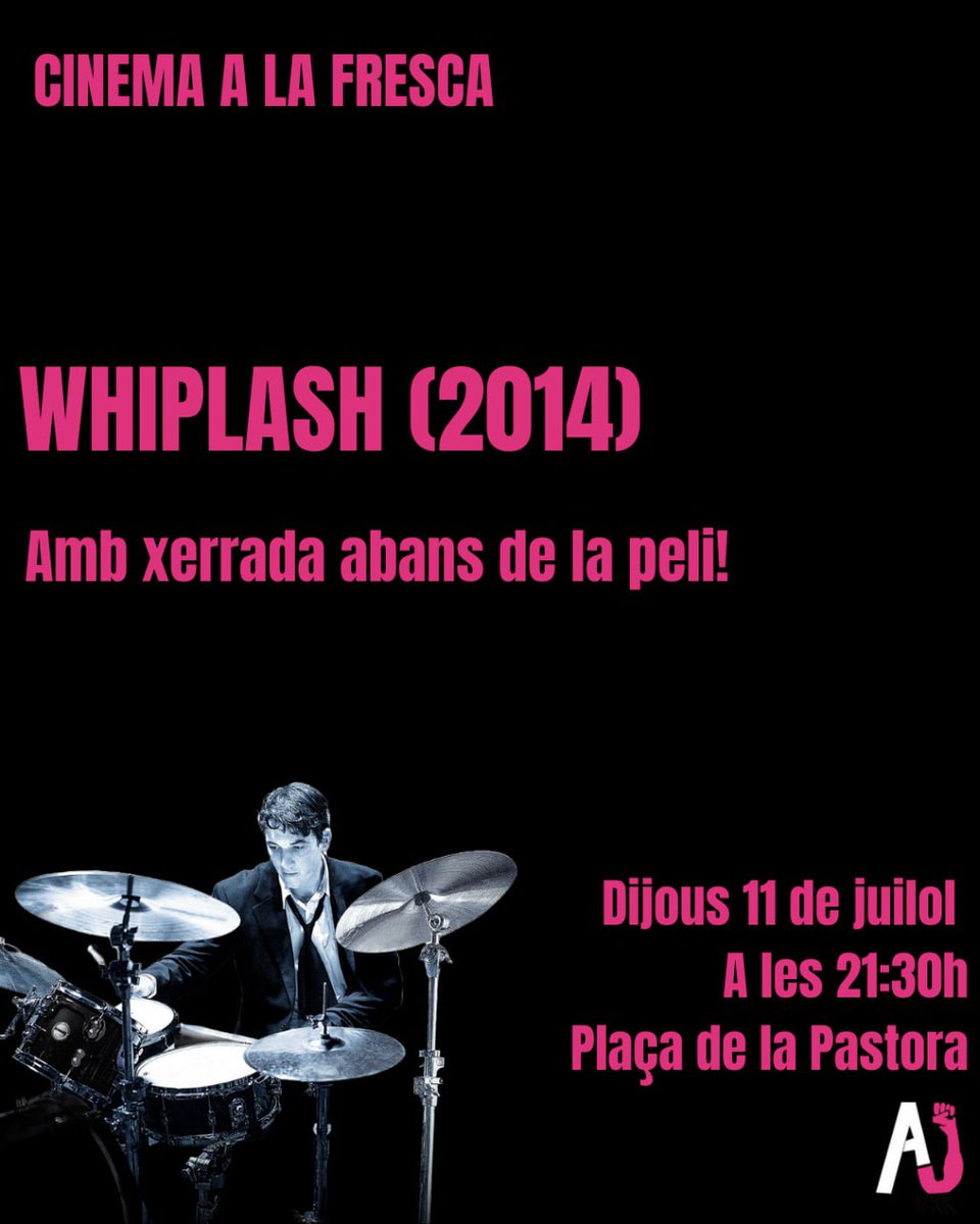 🎬🎥 Tenim la millor notícia de l’estiu…. Torna el cinema a la fresca!!! Aquesta setmana per començar projectem whiplash, amb una xerrada d’introducció a partir de les 21.30. Us esperem a la plaça de la Pastora aquest dijous 11 de juliol!! (L3 Vallcarca)