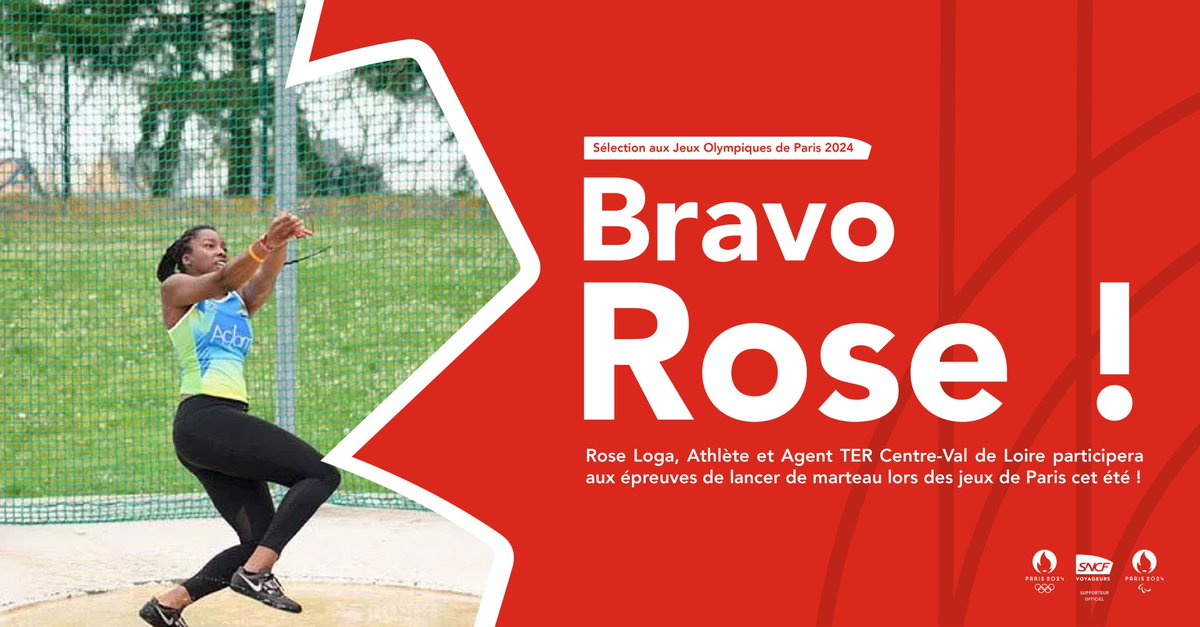 Rose Loga, athlète et agent <a href="/SNCFVoyageurs/">SNCF Voyageurs</a> , participera aux épreuves de lancer de marteau des Jeux Olympiques cet été. 
Bravo, Rose, pour cette sélection ! Toutes les équipes TER Centre-Val de Loire vous souhaitent le meilleur pour cette compétition. #JeuxOlympiques #SNCF
