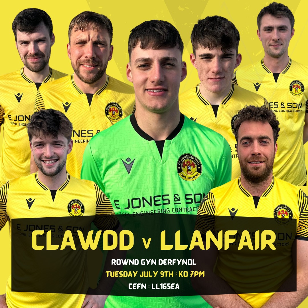 ClawddFC (@cpclawddfc) on Twitter photo ROWND GYN DERFYNOL / SEMI FINAL
Tomorrow evening, we face <a href="/CPDLlanfairDCFC/">CPD Llanfair DC FC 🏴</a> in the semi-final of the shield. Let's get a big crowd over to Cefn to support the lads 👊
⏰️ 7pm
📍 Cefn / LL16 5EA
⚫️🟡 ROWND GYN DERFYNOL / SEMI FINAL
Tomorrow evening, we face <a href="/CPDLlanfairDCFC/">CPD Llanfair DC FC 🏴</a> in the semi-final of the shield. Let's get a big crowd over to Cefn to support the lads 👊
⏰️ 7pm
📍 Cefn / LL16 5EA
⚫️🟡
