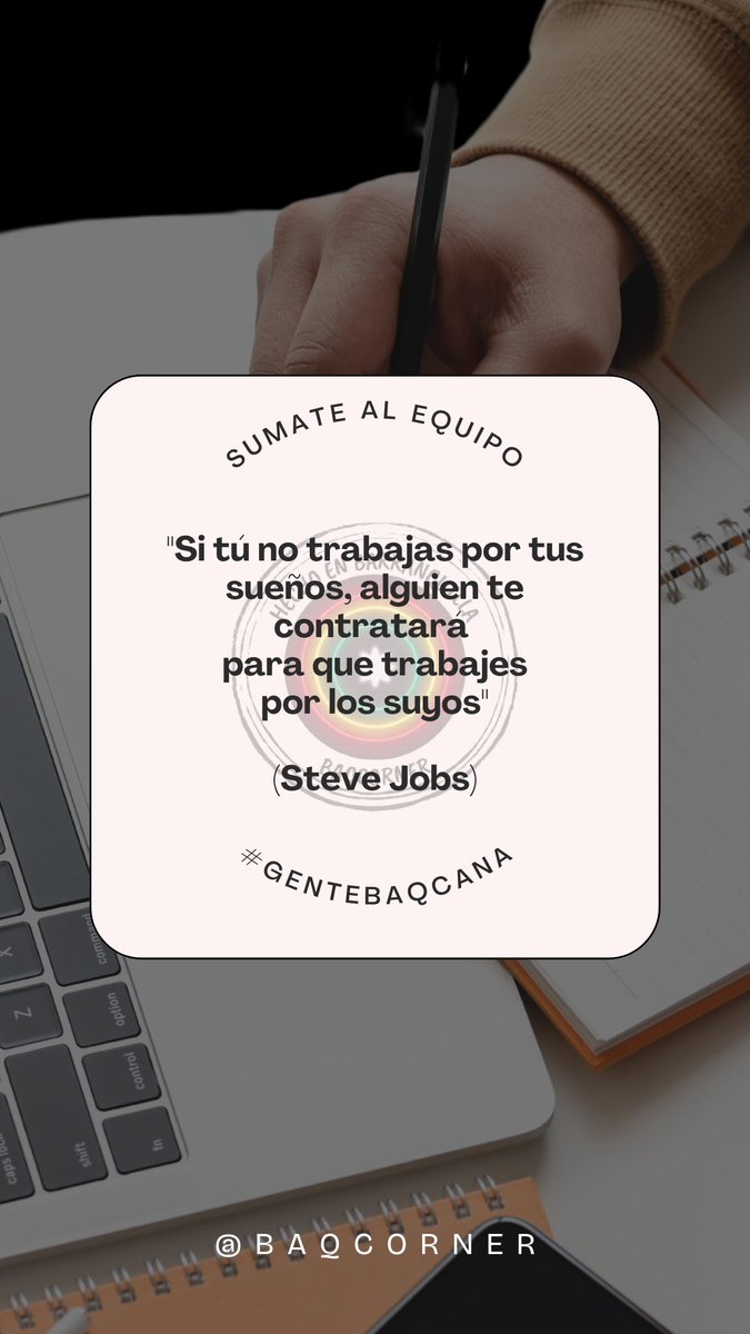baqcorner's tweet photo. "Si tú no trabajas por tus sueños, alguien te contratará para que trabajes por los suyos".

- Steve Jobs.

#GenteBaqcana #Barranquilla #emprendimiento #arte #Cultura #social #FelizLunesATodos #FraseDelDia https://t.co/hnWfvIc1Cf