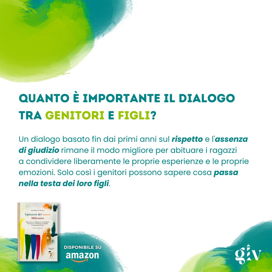 Fin dai primi anni, il dialogo tra genitori e figli è essenziale per costruire solide basi che tornano utili in adolescenza. Come descritto nel saggio "Ispiratori del Nuovo Millennio".

Disponibile in esclusiva su Amazon nei formati eBook e cartaceo: amzn.eu/d/09o4X42x