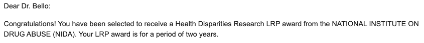 MarielSBello's tweet image. Immensely grateful to my mentors for their support in helping me receive the Health Disparities Research @NIH_LRP award from @NIDAnews! This award will be tremendously helpful for reducing my burden of student loans (which has been weighing on me for such a long time). YAY! 🥳🎉