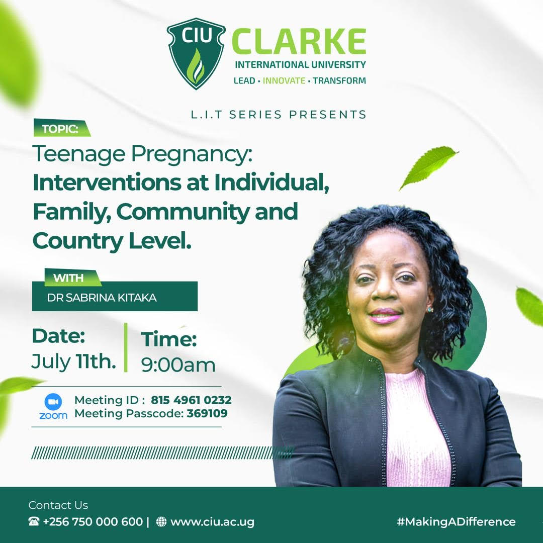 Join us on July 11th for our LIT series discussion on Uganda's teenage pregnancy crisis. Troubling trends: 1 in 4 Ugandan girls aged 15-19 are mothers or pregnant. Join us as we tackle this crisis head-on and empower young women.  #CIU #Lead #Innovate #Transform #LIT