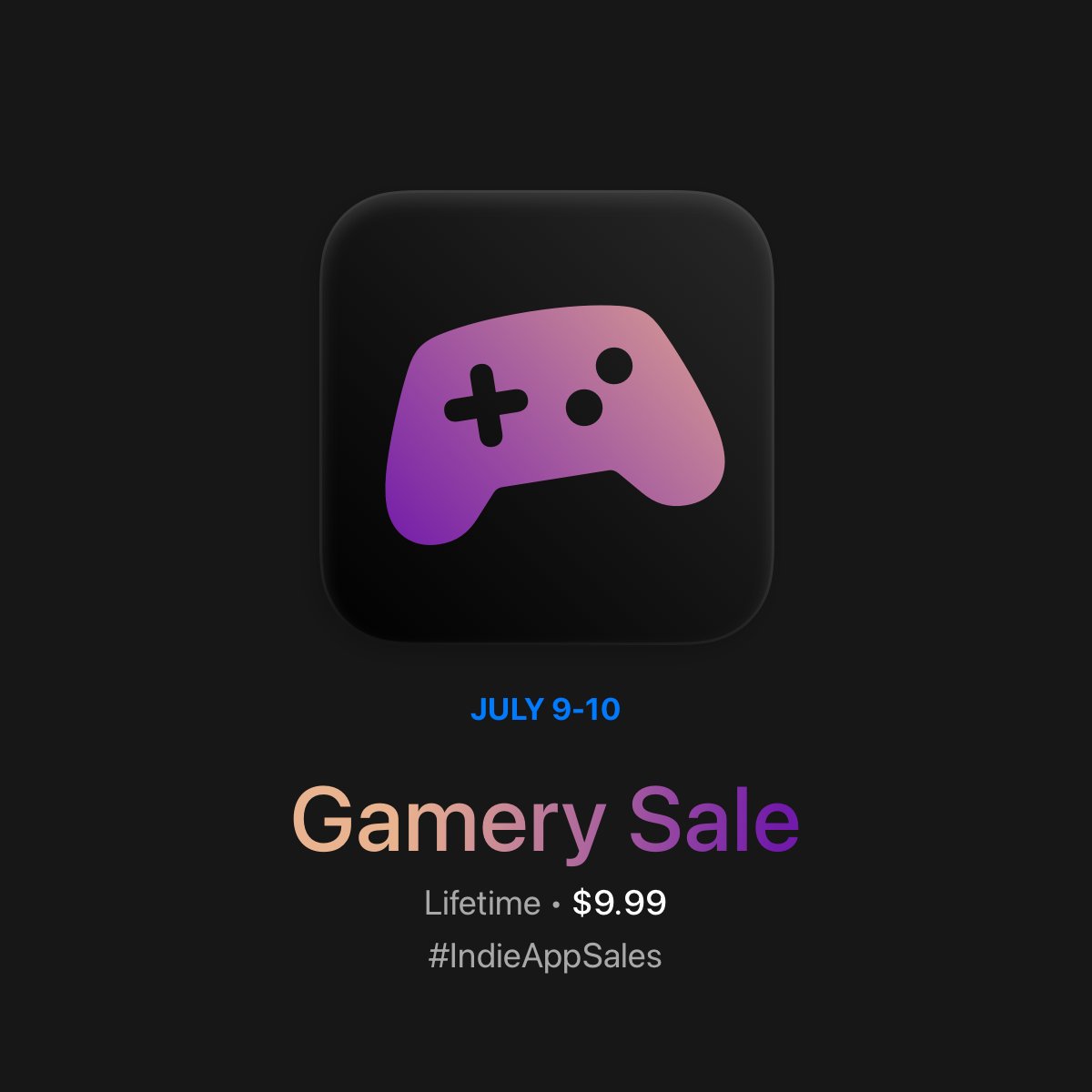 GameryTracker's tweet image. Gamery is joining #IndieAppSales. Get Gamery Premier up to 33% off from July 9-10.