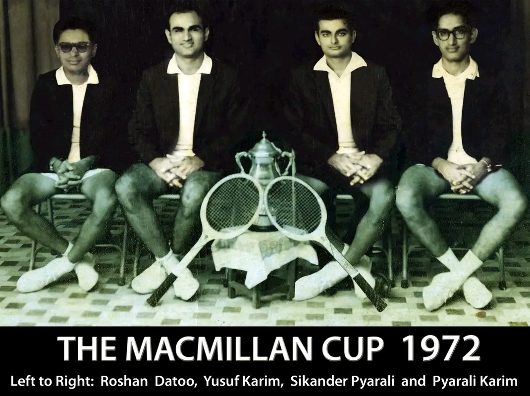 TheKarims's tweet photo. Winners of the 1972 Macmillan Cup, The Jaffery sports club players Roshan Datoo, Yusuf Karim, Sikander Pyrali and Pyrali Karim pose with their rackets and their trophy in a moment of glory.
This was the first time that a club from  Mombasa won  this prestigious national trophy. https://t.co/mSqFznPetu
