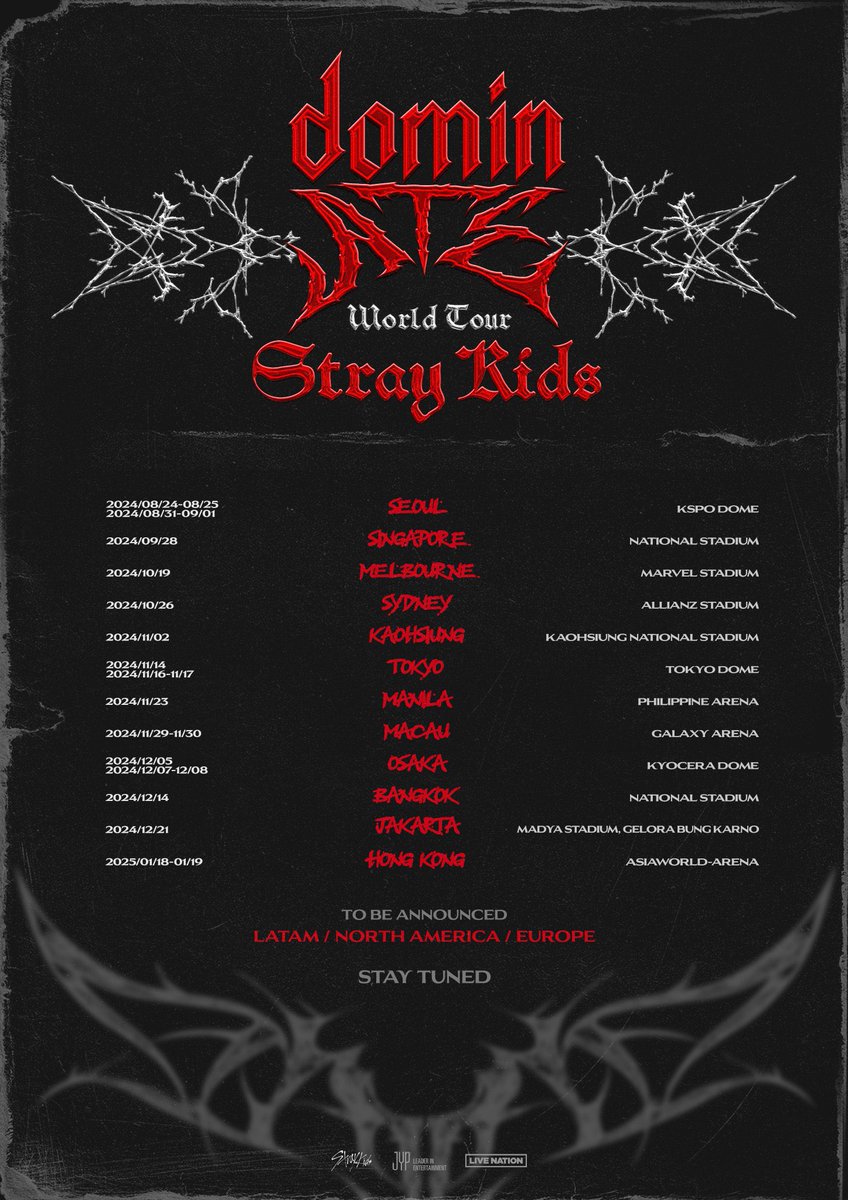 ABSCBNNews's tweet photo. THEY’RE COMING BACK, STAYs!  

K-pop boy band Stray Kids is set to return to the country for its “DominATE” tour. The concert will be held at the Philippine Arena on November 23. (📷:@Stray_Kids) | via @jaehwabernardo https://t.co/1kkl3L2HFM