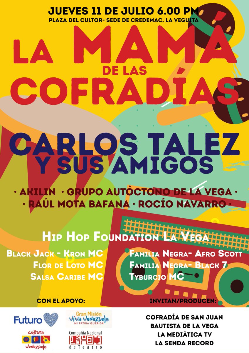 Dayonmoiz's tweet photo. En #LaVega es la cosa! Y este jueves nos lanzamos con la "La Mamá de las Cofradías" para celebrar los 35 años de carrera de @carlostalez, uno de los venezolanos más internacionales.
¿Quién se apunta? https://t.co/1hQraiyAqF