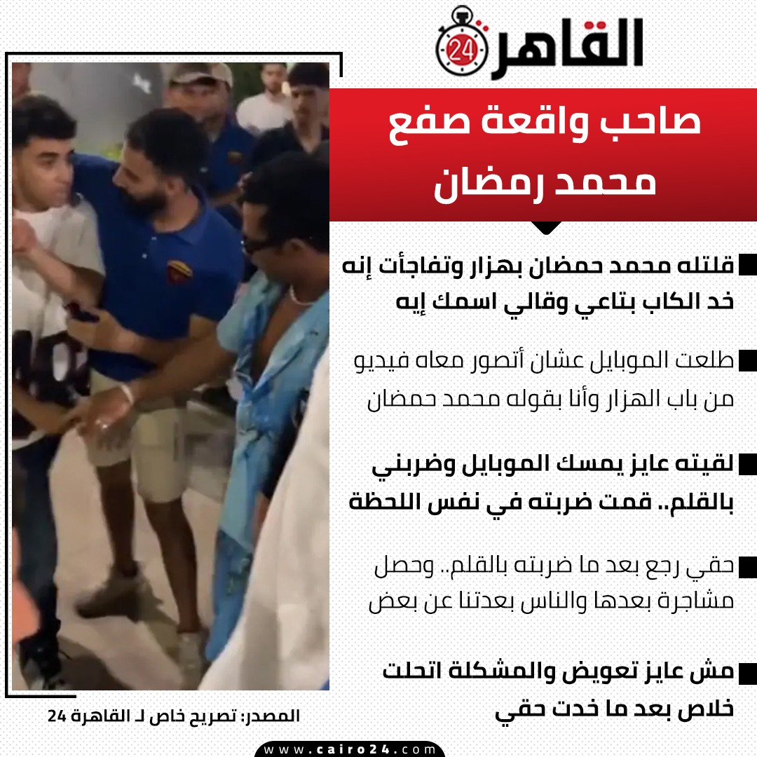 صاحب واقعة صفع محمد رمضان: قلتله محمد حمضان بهزار.. وحقي رجع بعد ما ضربته بالقلم