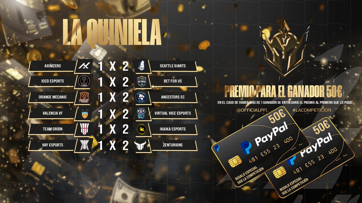 🎁⚽️ LA QUINIELA 𝙀𝙎𝙋𝙀𝘾𝙄𝘼𝙇 de CLUBES PRO

¡Gana 50€ hoy y más fácil que nunca! 💸 Solo tienes que acertar 6 partidos de LA COMPETICIÓN. El premio se dará esta misma noche al ganador/a.

- Escribe en comentarios 💬 tu combinación
- Follow ✅
- Dar RT 🔄

#ClubesPro •