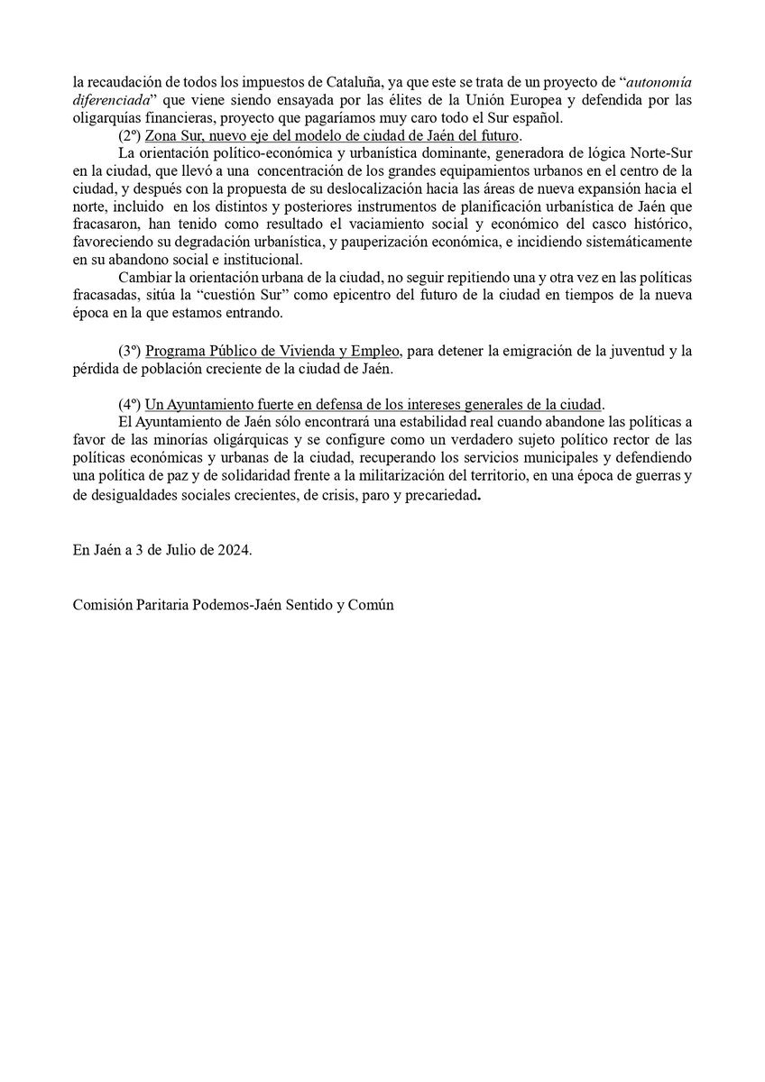 Comunicado de la Comisión Paritaria <a href="/PodemosJaen/">Podemos Jaén</a>  y Jaén, Sentido y Común sobre el año de Gobierno Municipal de <a href="/ppaytojaen/">PP Ayuntamiento de Jaén</a> y <a href="/jaenmerecemas1/">💚 Jaén Merece Más 💚</a>.
