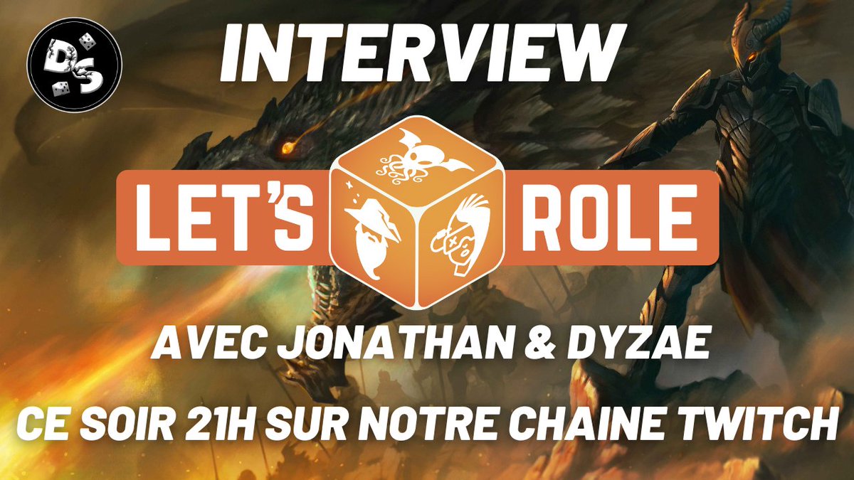 📢Interview <a href="/LetsRoleRPG/">Let's Role</a> ce soir à 21h
👥 Avec Dyzae et Jonathan
🔎 Nous découvrirons ensemble les nouveautés de ce VTT et de son arrivée sur mobile !
🚨 Rendez-vous ici : twitch.tv/dice_story