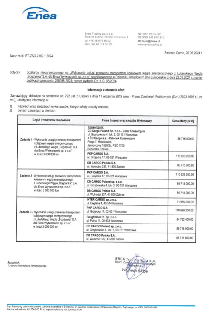 LKraskowski's tweet image. Dlaczego PKP Cargo balansuje na krawędzi bankructwa? Wystarczy spojrzeć na ceny. #Enea poszukiwała firmy, która przewiezie #węgiel z #Bogdanki. Oferta #PKP #Cargo mocno różni się od pozostałych. Kosmiczną ceną. Tej oferty nie złożono za czasów "złego #PiS", tylko teraz. #kolej