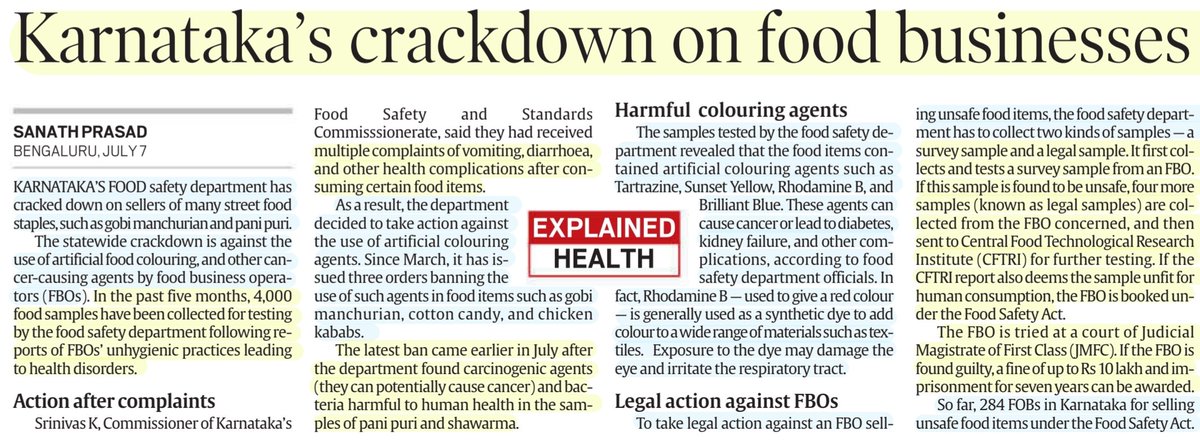 imRavikantYadav's tweet photo. 'Karnataka's crackdown on Food businesses'
:Details by Sh Sanath Prasad
#Karnataka
#FBOs #Foods #Contamination #ColouringAgent #CarcinogenicAgents #BacterialInfection #Cancer
#Health #Law
#UPSC
Source: IE https://t.co/Y4fWcrc1od
