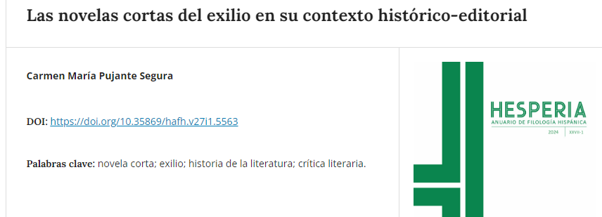 HesperiaRevista's tweet photo. Carmen María Pujante Segura nos presenta en el último número de Hesperia un trabajo sobre las novelas cortas en el exilio analizando su contexto histórico-editorial, ¡No te lo pierdas!

DOI: https://t.co/SzWY5Cv5rl https://t.co/40JdkCI226