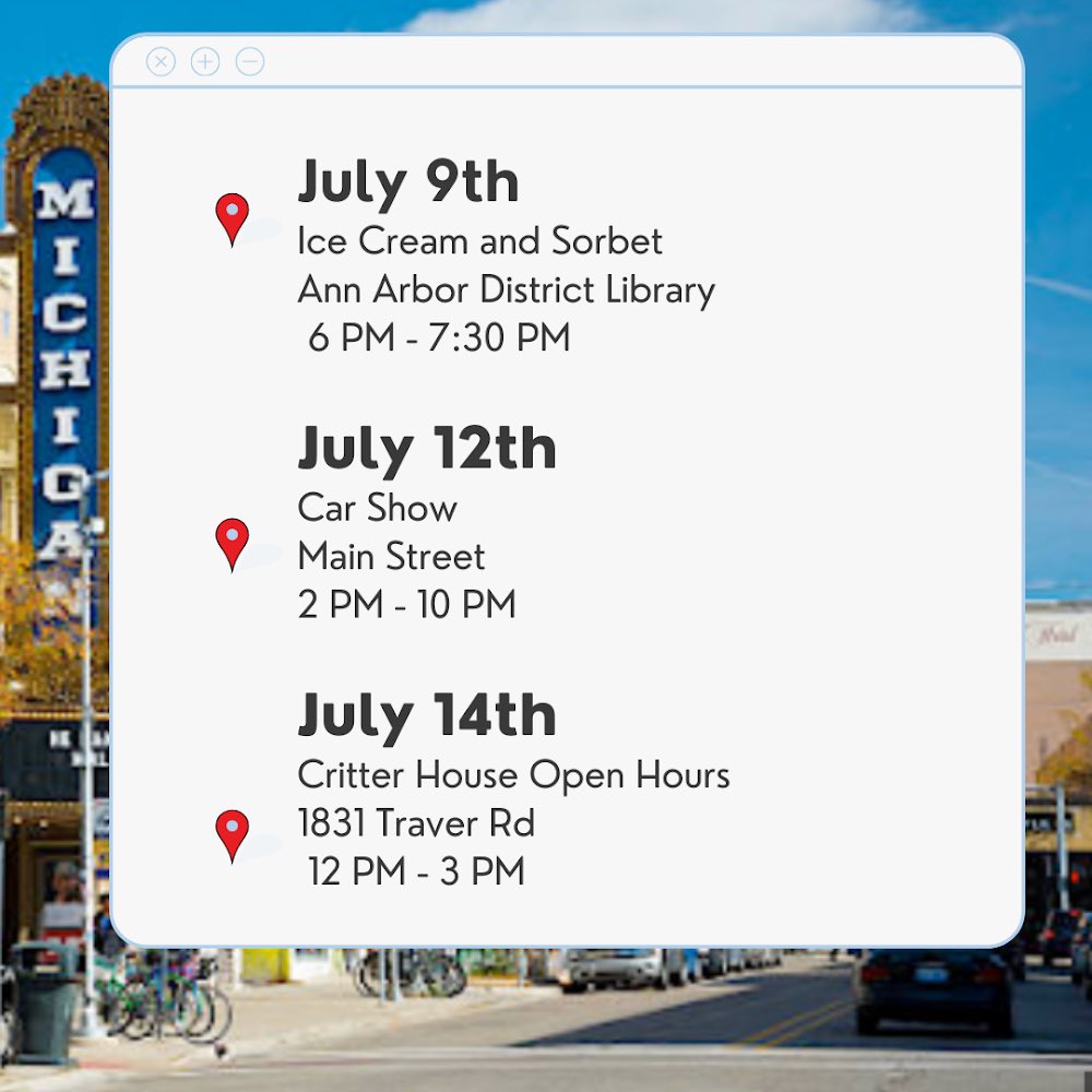 umichcampusinfo's tweet photo. With a quiet campus (the calm before Art Fair), #ResNavs are recommending community activities this week! (Event details in Bio / AA Observer.) #umichsummer https://t.co/c88HbfQACV