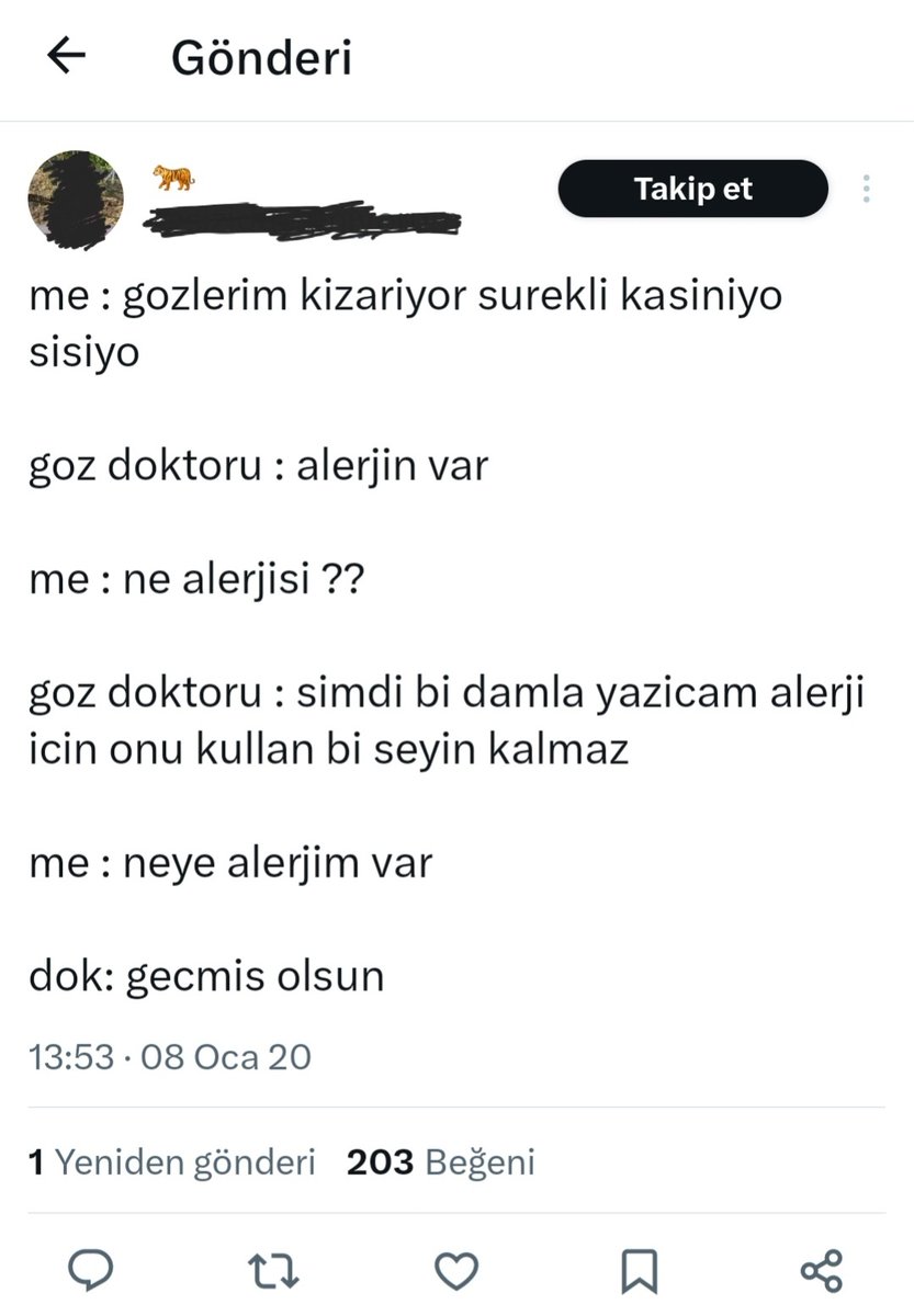doktora gittim temas kaynaklı alerjik reaksiyon dedi şu şekil bi diyalog geçti