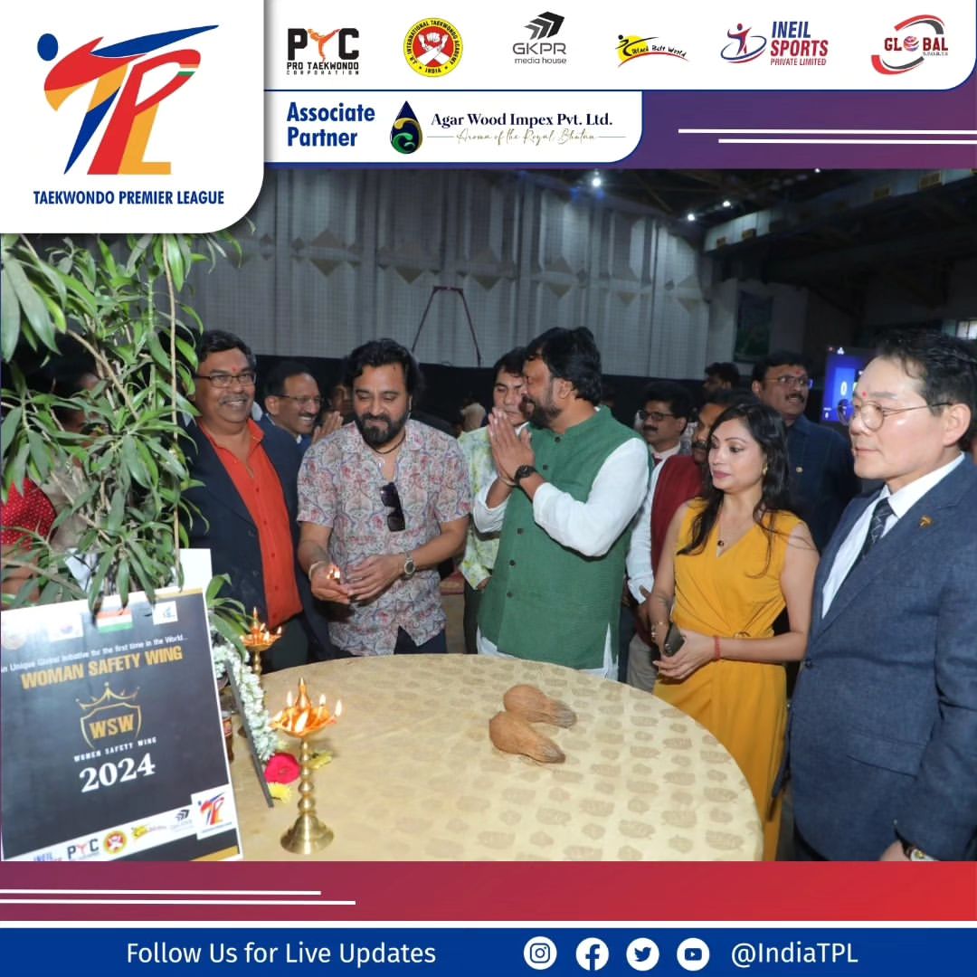 IndiaTPL's tweet photo. Highlights from #Taekwondo Premier League Season 1 Leg 2 Opening Ceremony! Embracing the spirit of strength and unity 🥋✨ Mr. Shyam Patel, the proud owner of Delhi Warriors, illuminates the path to victory at the Lamp Lighting Ceremony.

#TPL2024 #DelhiWarriors https://t.co/V9Uy6QQXMg
