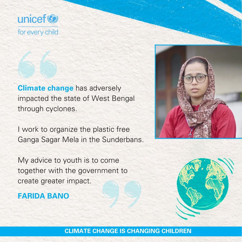 UNICEFIndia's tweet photo. Farida and her community are experiencing #climatechange in the form of increased cyclones and erratic weather patterns in the states!

Young people’s voices should matter the most! #ClimateAction #ClimateAction4LiFE https://t.co/poFABJkFPv
