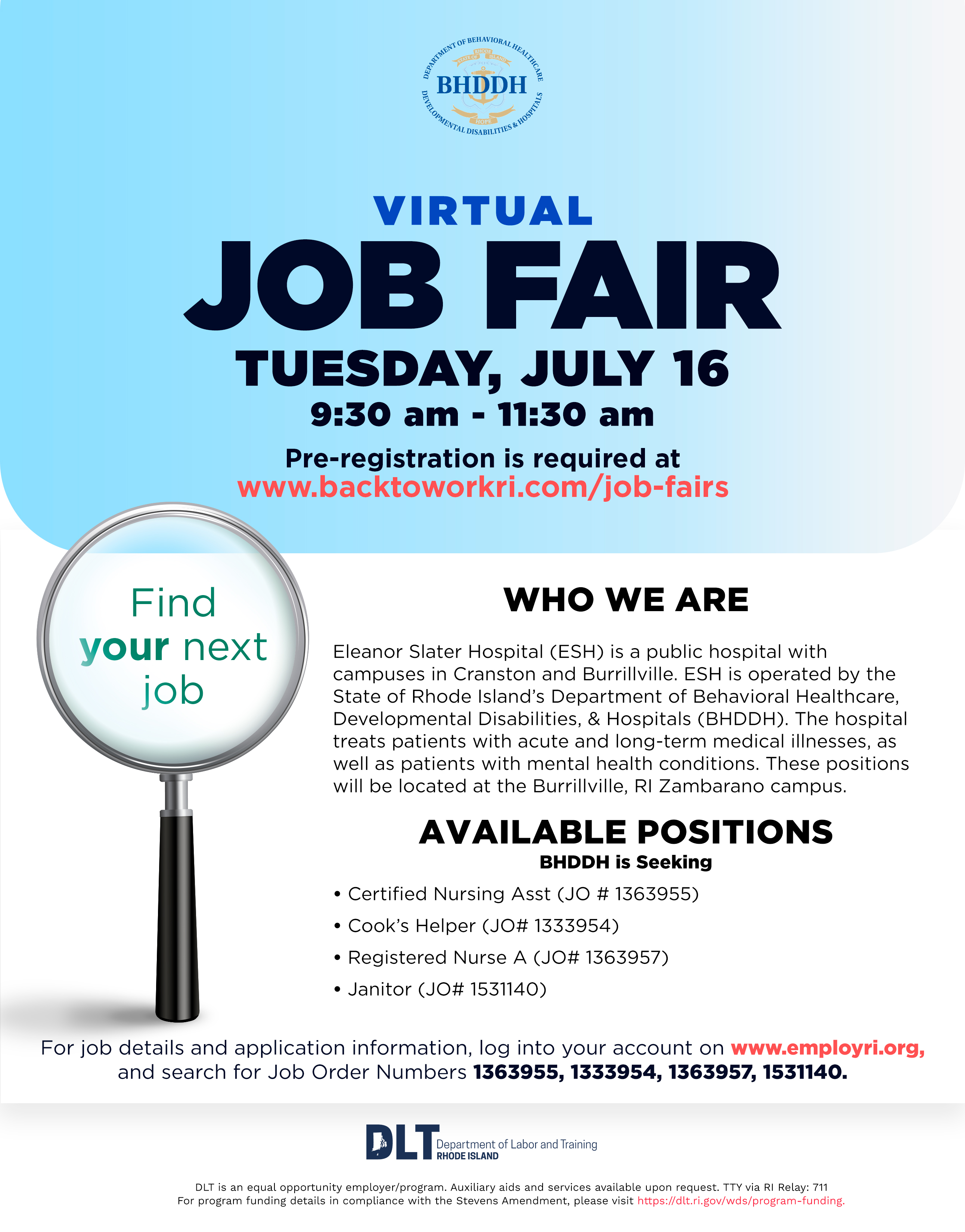 RI Department of Labor &amp; Training on X: &ldquo;JOB FAIR ALERT! @RIBHDDH 