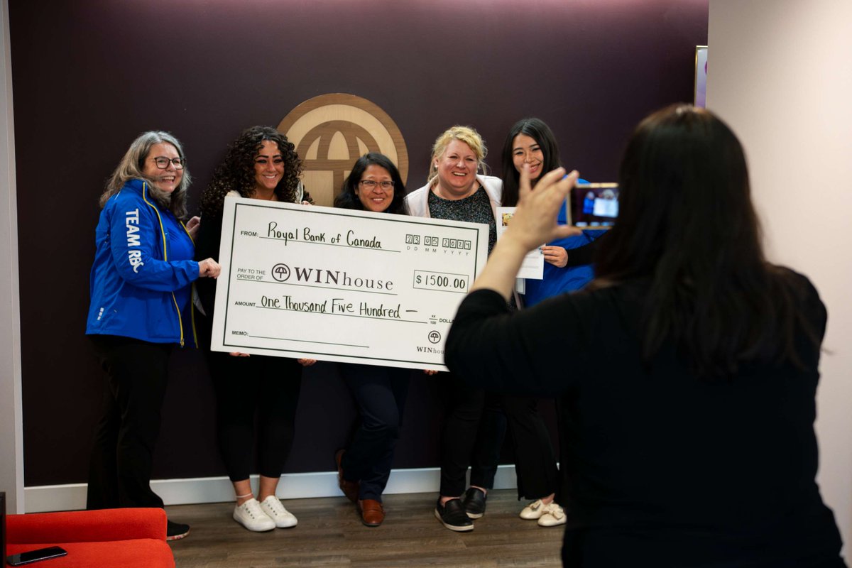 WINHouseShelter's tweet photo. #BTS at our recent #chequepresentation with RBC! We are incredibly grateful to our generous #donors who make our mission possible. Are you interested in making a difference? Visit our website to learn how you can be a part of our community of support! Every donation counts!☂️💜✨ https://t.co/H9NtMzk0Is