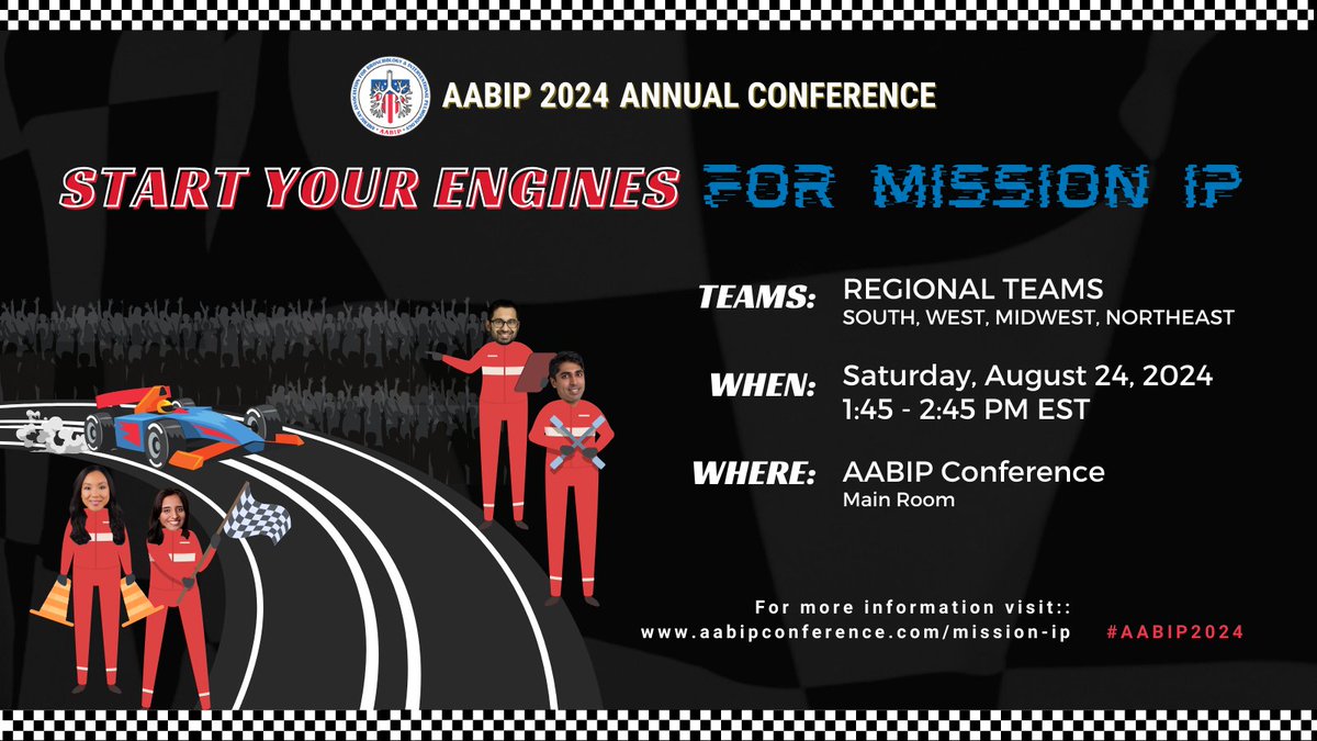 Mission IP 2024 will be the ultimate knowledge and skills-based competition that brings together teams from the four geographical regions of the United States. Get ready for an exciting event on Saturday, Aug 24th, from 1:45 PM – 2:45 PM in at #AABIP2024
aabipconference.com/mission-ip/