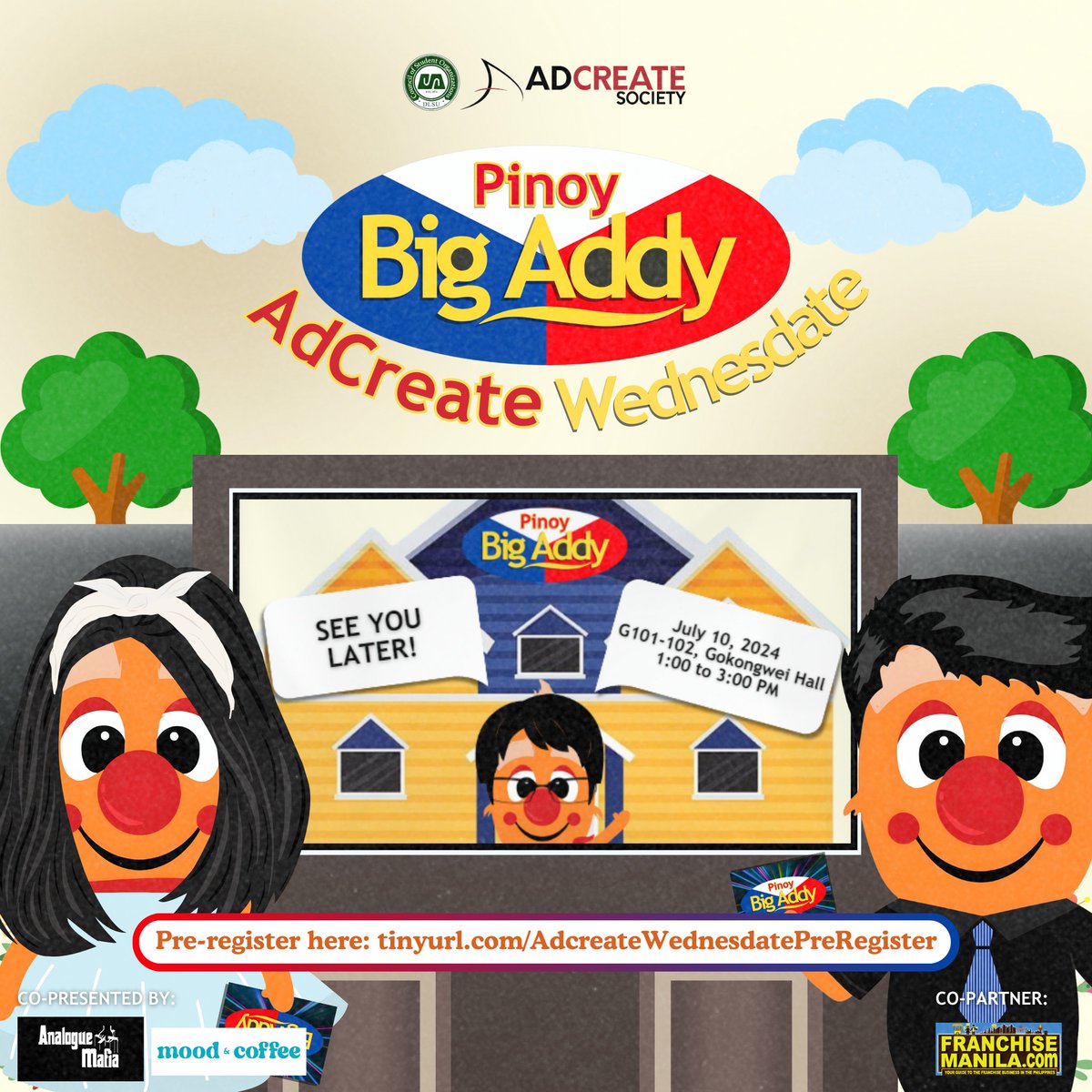 adcreatesociety's tweet photo. Come bond with us later at AdCreate Wednesdate from 1:00 PM to 3:00 PM in Room G101-G102, Gokongwei Hall. 🥳  
Enter the house here: https://t.co/MMW0JQ593A🏠  
Poster by Pao Panlilio 
Copy by Dinah Monterona  
Per CSO-PNP Approved: OPA-09249 https://t.co/dd7op9A7lb