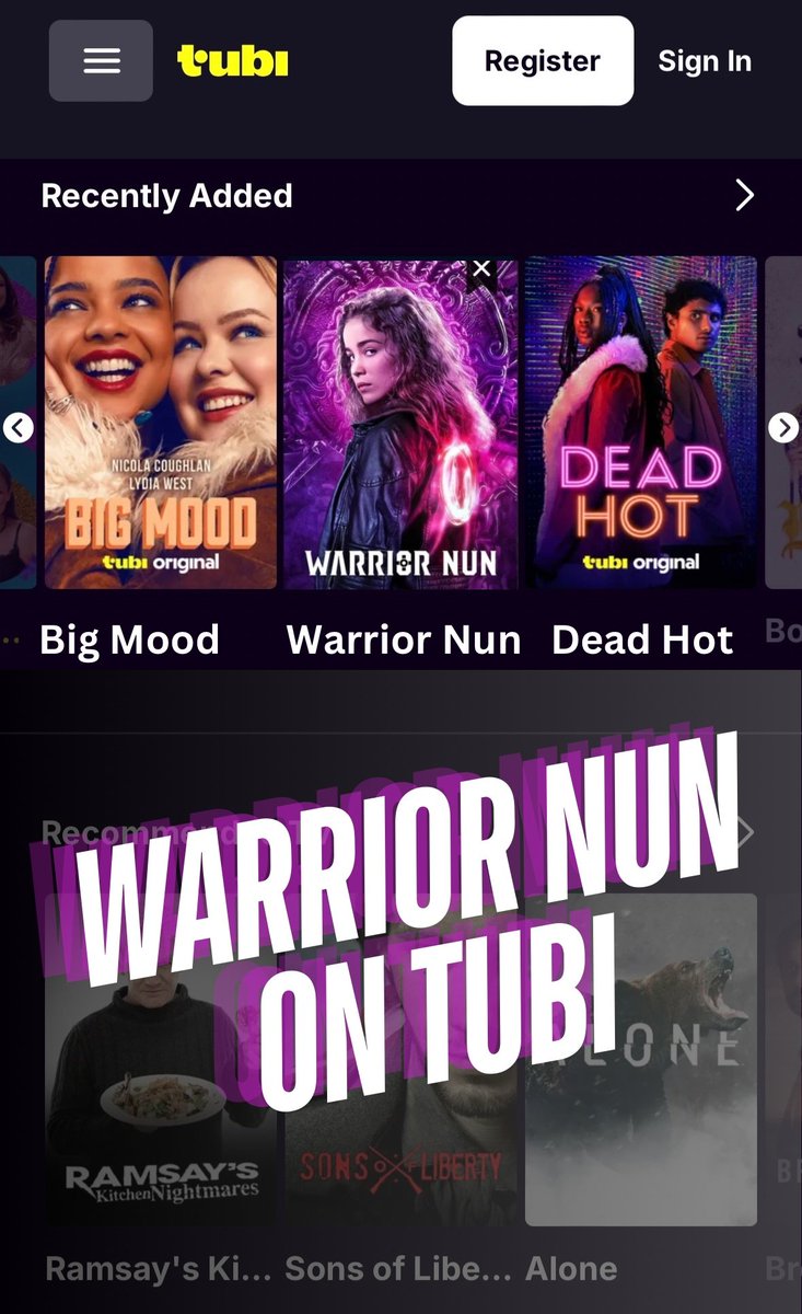 💥 Phrase for today!!

What better way to kick off the week than manifesting for #WarriorNun to be picked up by Tubi? Starting in an hour 👀

Poster by @/beatricebadass1 
#SaveOURWarriorNun