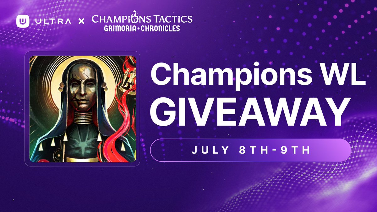 🎁 Giveaway alert for the Ultra Community! 🎁

We're thrilled to offer 5 exclusive @championsverse Champions Mint WL spots! 🎉

To enter:

✅ Follow @ultra_io, @project_citadel &amp; @championsverse
✅ Like &amp; RT this post
✅ Tag 2 friends
✅ Download Ultra: bit.ly/335nLkO