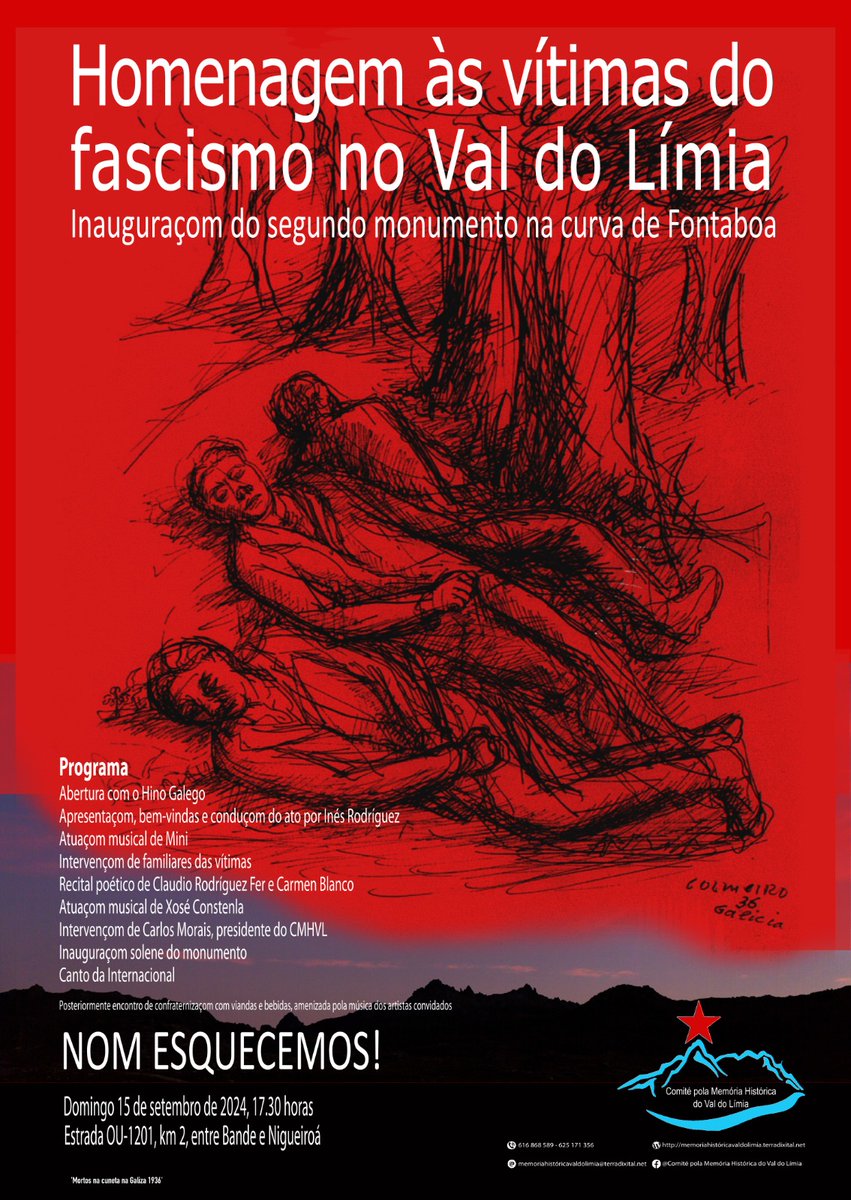 CMHVL1936_'s tweet photo. Verao antifascista no Val do Límia.
🚩 Domingo 11 de agosto. Castro Laboreiro. 5° roteiro dos fugidos.
🚩 Domingo 15 de setembro. Curva de Fontaboa. Homenagem às vítimas do fascismo. https://t.co/7ZIW9mwc8P