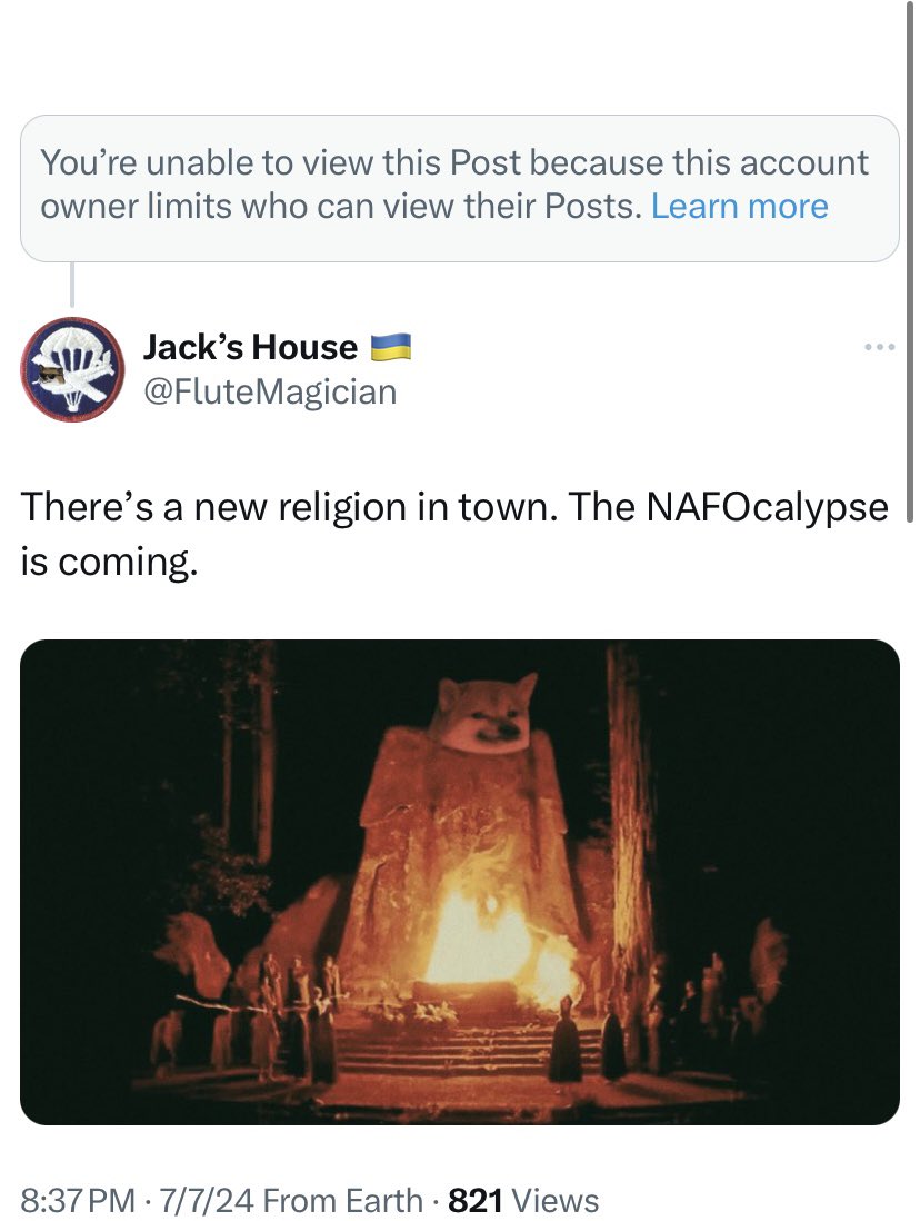 FluteMagician's tweet image. Dan Caldwell couldn’t weather the storm of the NAFOcalypse.
Do you fear... NAFO? Do you fear that dark abyss? All your deeds laid bare, all your tweets punished?