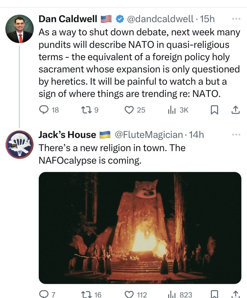 FluteMagician's tweet image. Dan Caldwell couldn’t weather the storm of the NAFOcalypse.
Do you fear... NAFO? Do you fear that dark abyss? All your deeds laid bare, all your tweets punished?