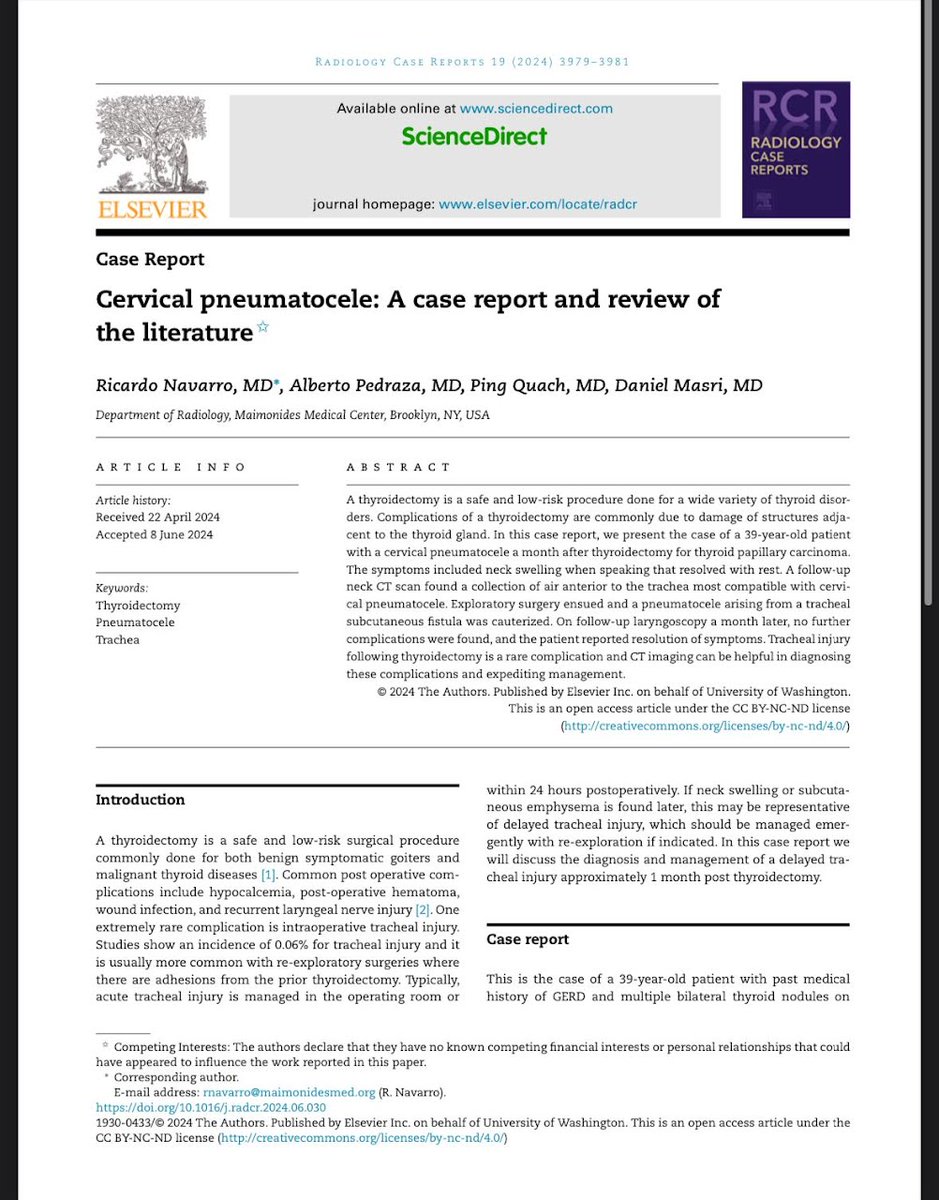 Great case of a cervical pneumatocele! <a href="/danmasri/">Danny Masri</a>

sciencedirect.com/science/articl…