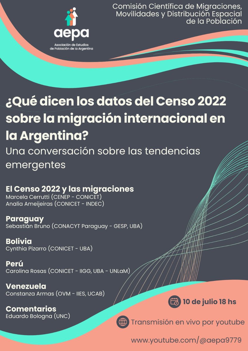 red_AEPA's tweet photo. #Migración internacional en la Argentina con datos del reciente #Censo 2022

🗓️ 10 de julio, 18 hs ARG
🖥️ Transmisión por YouTube https://t.co/BIBALia1MN

Organiza: Comisión Científica de Migraciones, Movilidades y Distribución Espacial de la Población, AEPA

No te lo pierdas❗️ https://t.co/RJOPk02Ij6