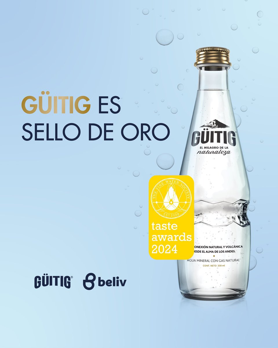 SlumanCarlos's tweet photo. Felicitaciones a @GuitigOficial y a todo el equipo de #BelivCompany por triunfar en los Taste &amp; Design Awards 2024 por 8 años seguidos. Es un orgullo que una de nuestras bebidas reciba el sello de oro entre las mejores aguas del mundo. https://t.co/9wt4nY9OAs