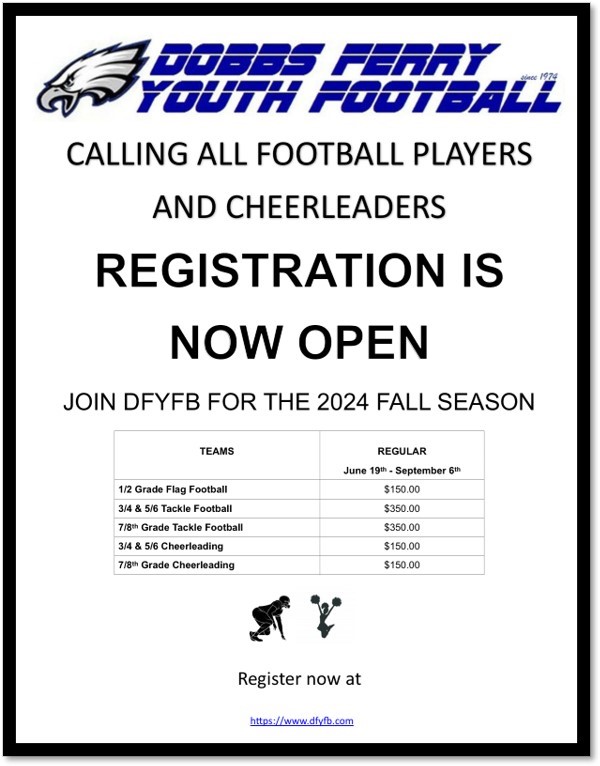 DFYouthFB's tweet photo. Dobbs Ferry Youth Football Registration is now Open ! https://t.co/tDSM4WKgpC