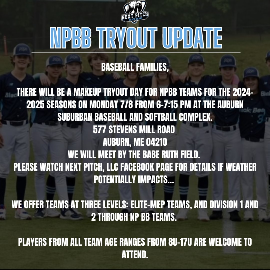 NPBB TRYOUTS TONIGHT FROM 6-7:15!