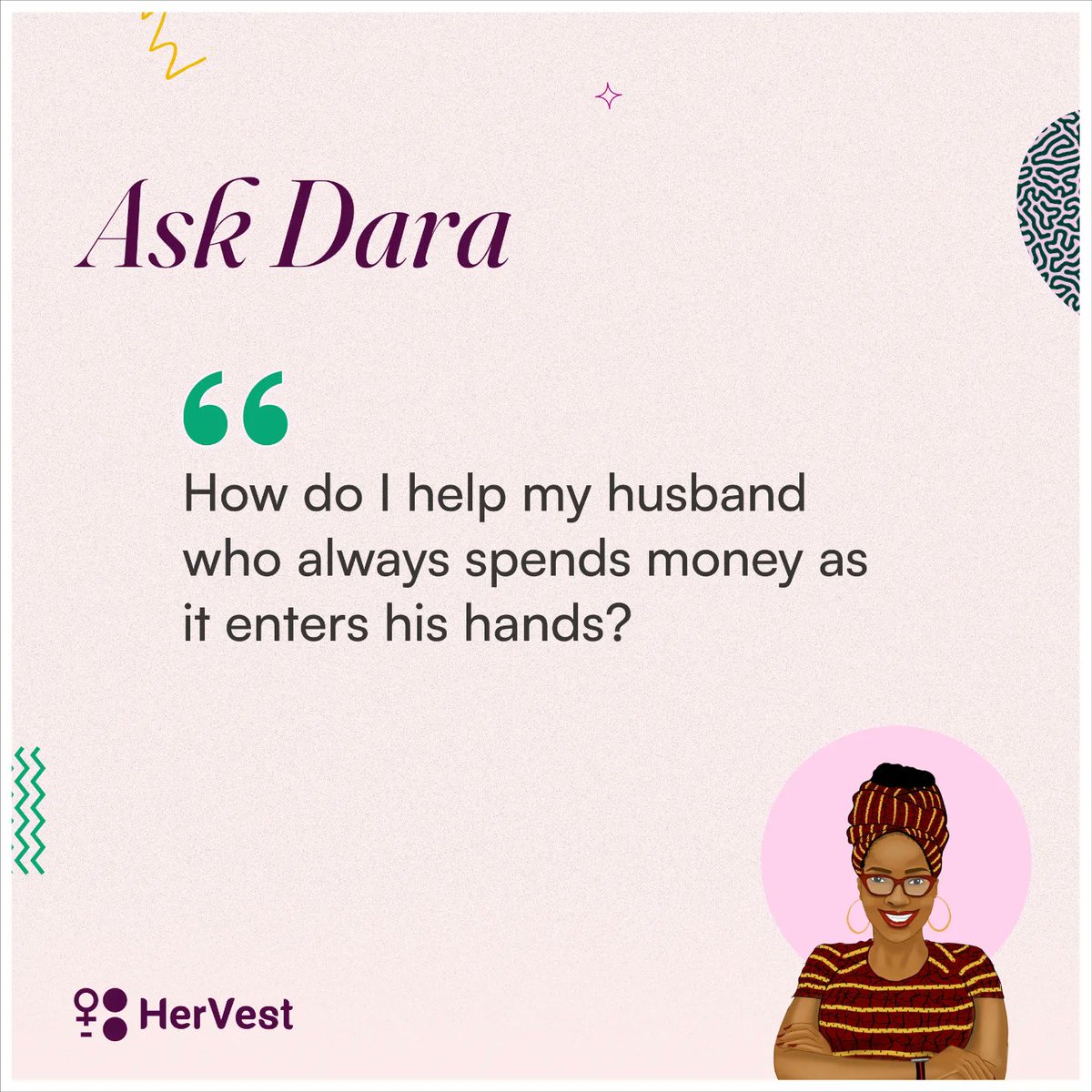 Hervestng's tweet photo. Today's edition of Ask Dara features a concerned wife who needs to help an overspending spouse. What advice would you add? 

#AskDara #FinancialLiteracy https://t.co/mwZ7Sl7a24