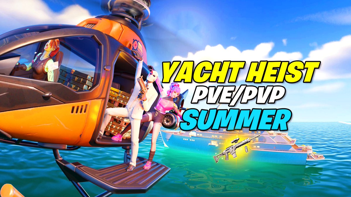 EllisPl4ys's tweet photo. Yacht Heist PVE/PVP
Find it in Fortnite: 7275-3827-7878

Because of the memory limit for this update, i have remove the following:

- Backup vault Guards
- Locker Boot
- Helicopter
- Surfboards

These will return in the next update | #Fortnite #FortniteCreative https://t.co/pDfnDFQfhi
