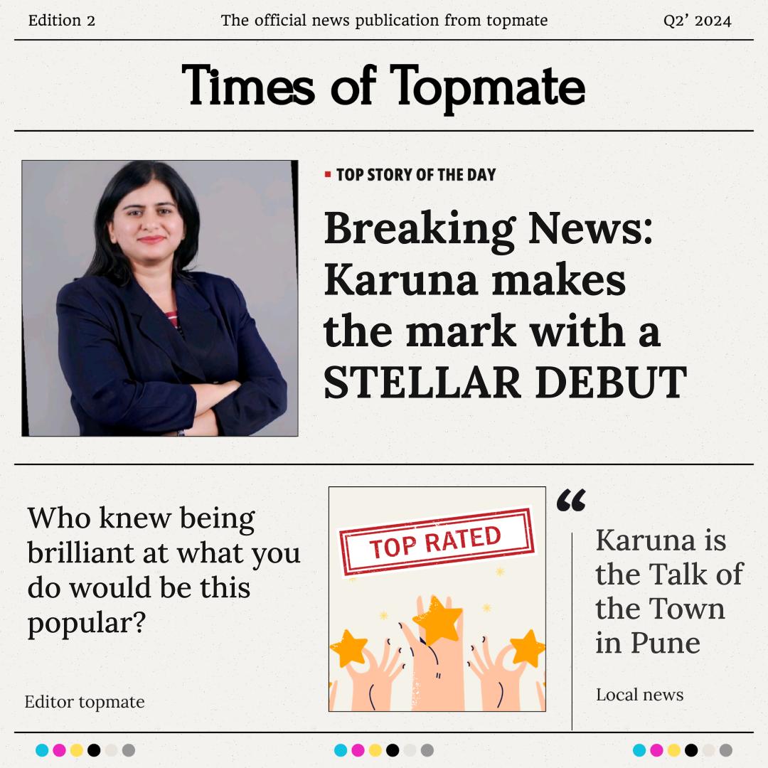 KarunaKak's tweet photo. BREAKING NEWS: I am on the HEADLINES 🤩

Topmate has truly enhanced my last quarter! Topmate Times has been a source of validation for me.

Thanks to the topmate team for making it all possible😉

https://t.co/jLgvzXtDcq https://t.co/gQrJB7XiSk