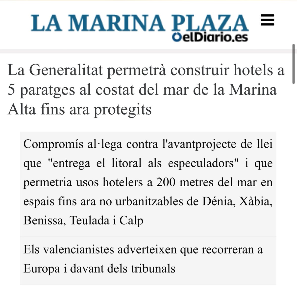 AlbertoRobles97's tweet image. El PP i Vox volen fer el que en 8 anys no han pogut: destruir (encara més) la nostra costa i la nostra terra.

No permetrem que els interessos privats d&apos;uns pocs destruïsquen el patrimoni natural que és de totes i tots.