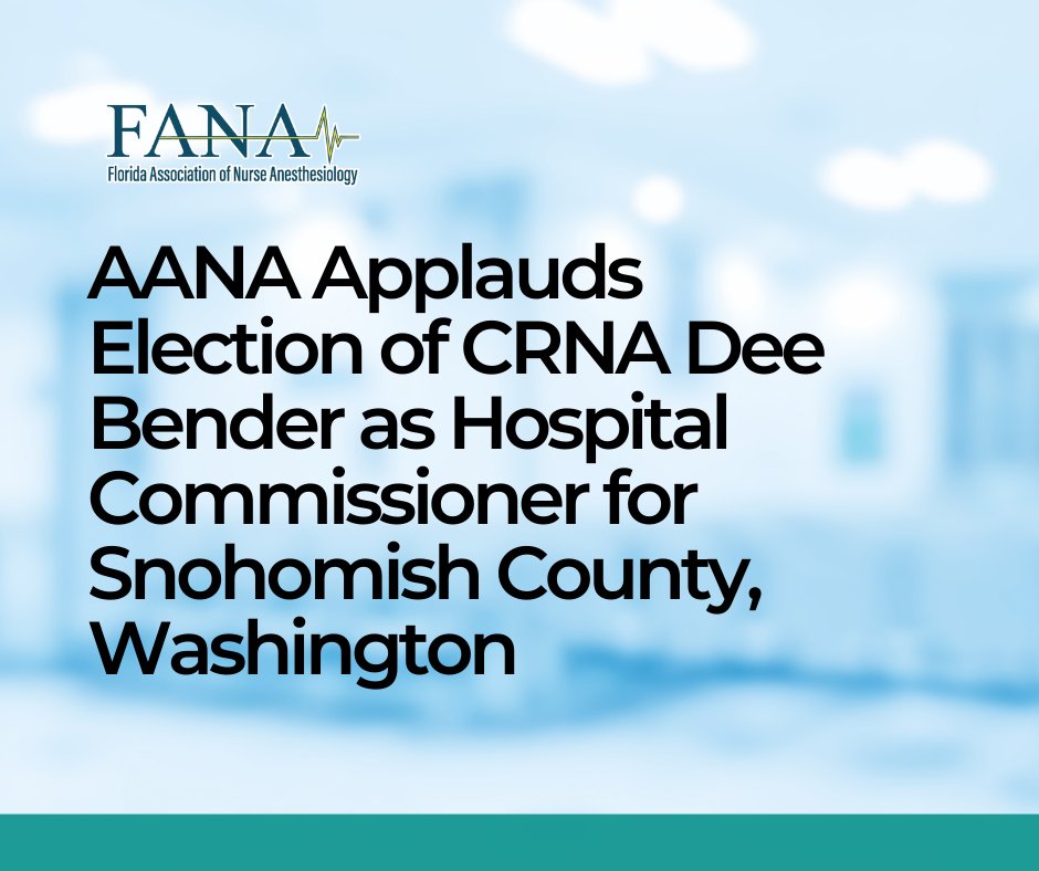 The American Association of Nurse Anesthesiology (AANA) congratulates Dee Bender, DNAP, CRNA, MNNA, for her election to Snohomish County Public Hospital District 1, Commissioner-at-Large Position 3

ow.ly/YMO350So4ga
#Congratulations #AANA #NurseAnesthesiology #CRNA #DNAP