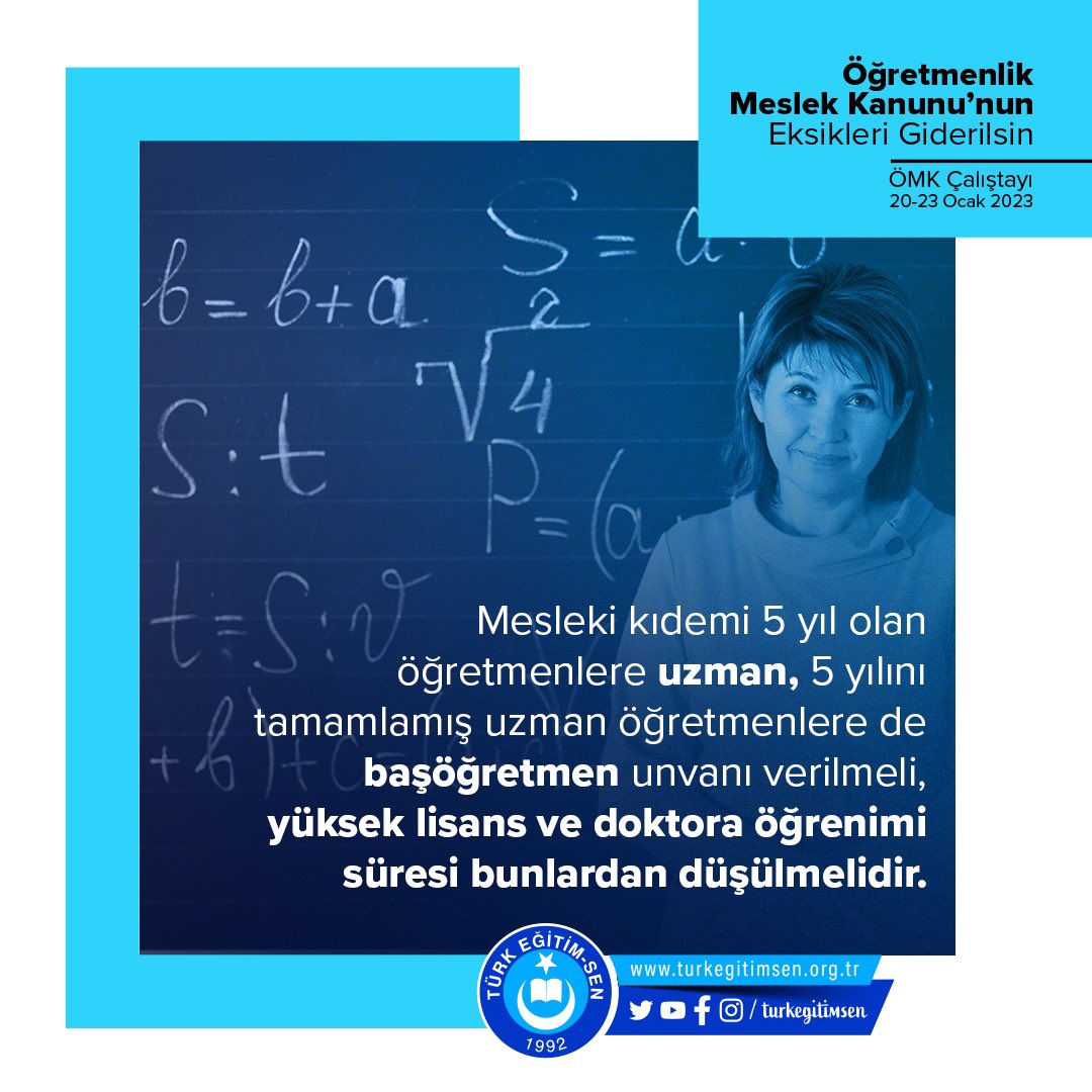 Bir önceki Bakanımızın dolayısıyla Hükümetin sözüdür: 5 yıllık öğretmenler UZMAN, 10 yıllık öğretmenler BAŞÖĞRETMEN olsun!
#ÖMKHüsranOlmasın